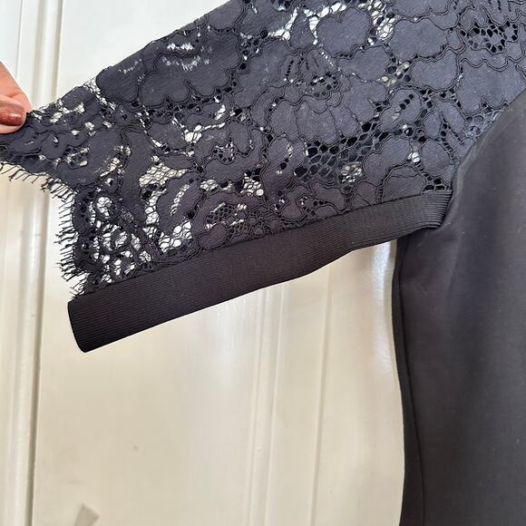 Rebecca Taylor Black Lace Sleeve Keyhole Fitted Sheath Dress Size 6 - Picture 8 of 9